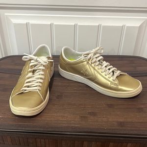Converse Gold Metallic Lunarlon Low Top Shoes Sneakers Size 7